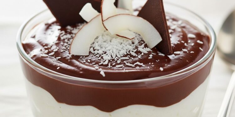 Doce gelado de coco com chocolate